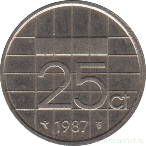 Монета. Нидерланды. 25 центов 1987 год.