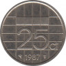 Монета. Нидерланды. 25 центов 1987 год. ав.