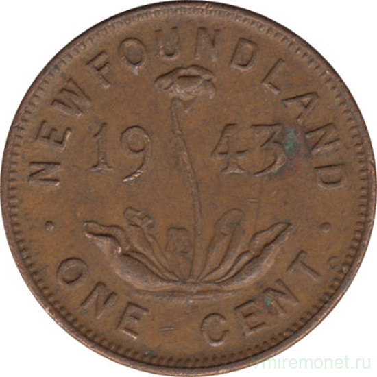 Монета. Ньюфаундленд. 1 цент 1943 год.