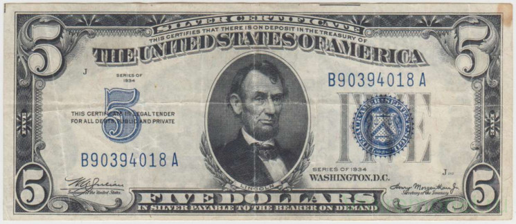 Банкнота. США. 5 долларов 1934 год. Тип 414А.