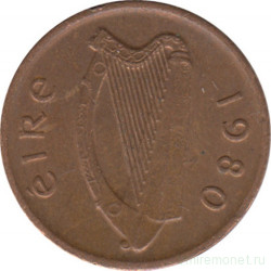 Монета. Ирландия. 1/2 пенни 1980 год.