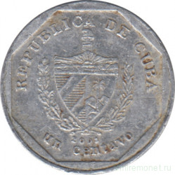 Монета. Куба. 1 сентаво 2001 год (конвертируемый песо). Алюминий.