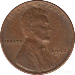 Монета. США. 1 цент 1944 год. Монетный двор S.