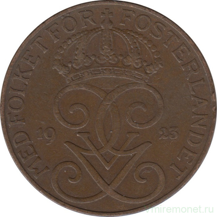 Монета. Швеция. 5 эре 1923 год .