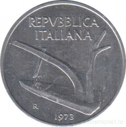 Монета. Италия. 10 лир 1973 год.