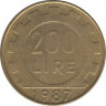 Монета. Италия. 200 лир 1987 год. ав.