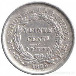 Монета. Боливия. 20 сентаво 1889 год.