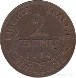 Монета. Франция. 2 сантима 1914 год.