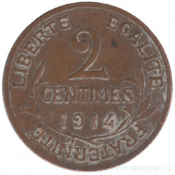 Монета. Франция. 2 сантима 1914 год.