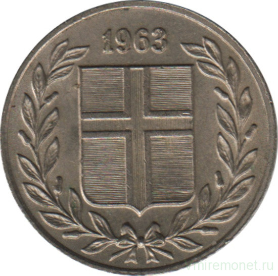 Монета. Исландия. 25 аурар 1963 год.
