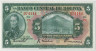 Банкнота. Боливия. 5 боливиано 1911 (1929) год. Тип 120а (7-2). ав.