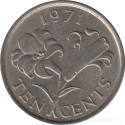Монета. Бермудские острова. 10 центов 1971 год.
