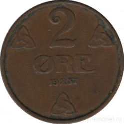 Монета. Норвегия. 2 эре 1937 год.