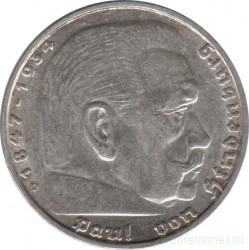 Монета. Германия. Третий Рейх. 5 рейхсмарок 1936 год. Монетный двор - Мюнхен (D). Новый тип.