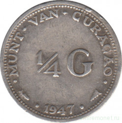 Монета. Кюрасао (Нидерландские Антилы). 1/4 гульдена 1947 год.