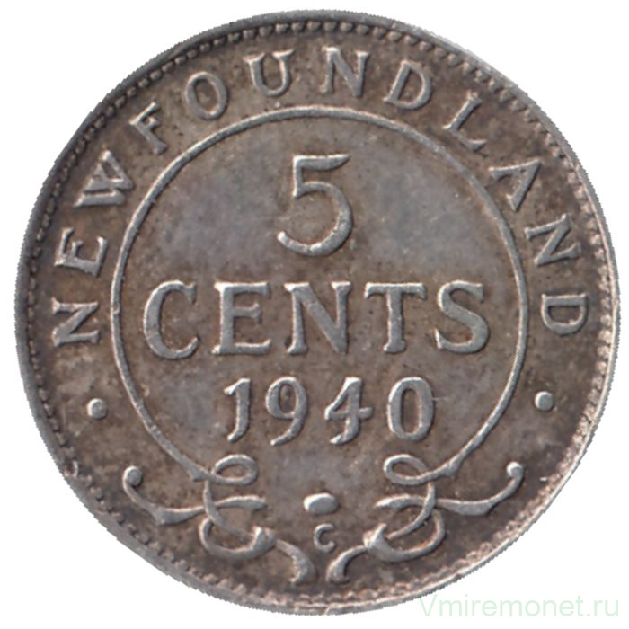 Монета. Ньюфаундленд. 5 центов 1940 год.