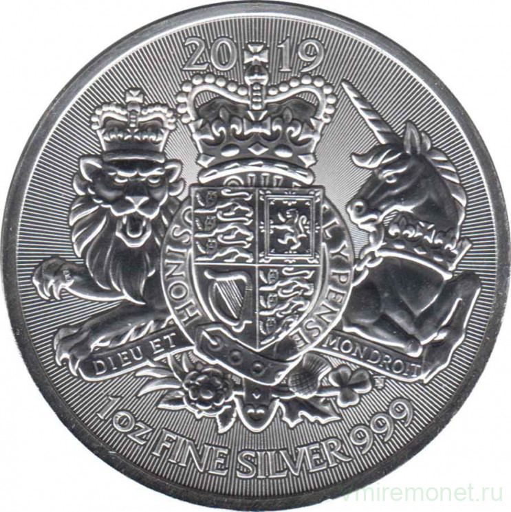 Монета. Великобритания. 2 фунта 2019 год. Королевский герб.