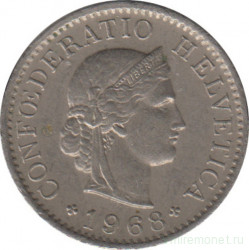 Монета. Швейцария. 5 раппенов 1968 год.