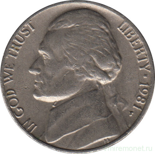 Монета. США. 5 центов 1981 год. Монетный двор P.