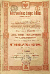 Акция. Россия. Сантуриновка. "Химические заводы Донецка". 100 франков 1900 год.