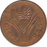 Монета. Свазиленд (анклав в ЮАР). 1 цент 1986 год. Сталь с медным покрытием. ав.