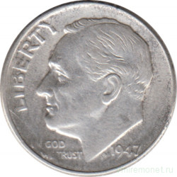 Монета. США. 10 центов 1947 год. Серебряный дайм Рузвельта.