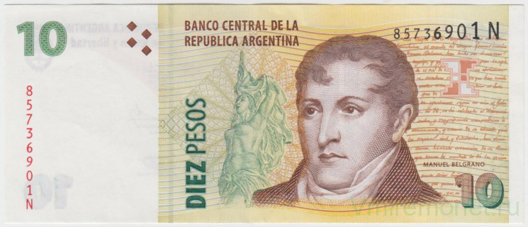Банкнота. Аргентина. 10 песо 2003 год. Тип 354а (6).
