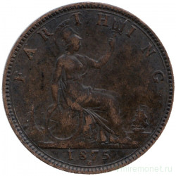 Монета. Великобритания. 1 фартинг 1875 год. H.