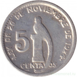 Монета. Гватемала. 5 сентаво 1945 год.