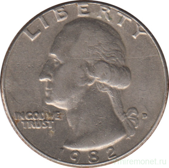 Монета. США. 25 центов 1982 год. Монетный двор D.