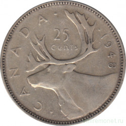 Монета. Канада. 25 центов 1948 год.