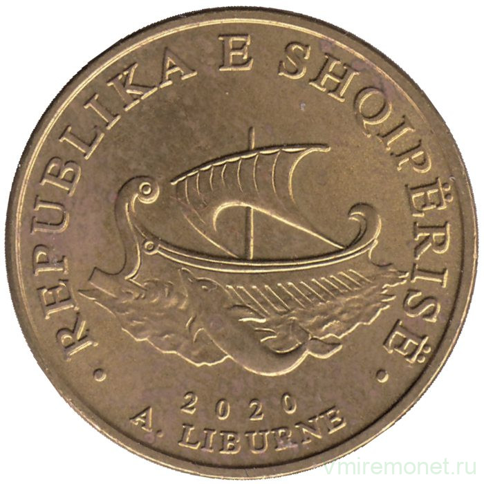 Монета. Албания. 20 леков 2020 год. (Античное мореплавание).  Монета. Албания. 20 леков 2020 год. (Античное мореплавание).