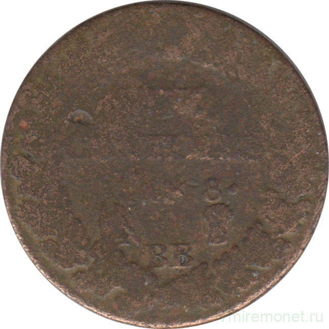 Монета. Франция. 5 сантимов 1799 (8) год. BB.