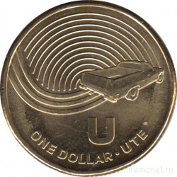 Монета. Австралия. 1 доллар 2019 год.  Английский алфавит. Буква "U".