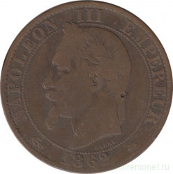 Монета. Франция. 5 сантимов 1862 год. А.