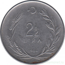 Монета. Турция. 2,5 лиры 1964 год.