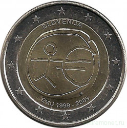 Монета. Словения. 2 евро 2009 год. 10 лет экономическому и валютному союзу.