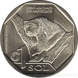 Монета. Перу. 1 соль 2017 год. Фауна Перу. Очкастый медведь.