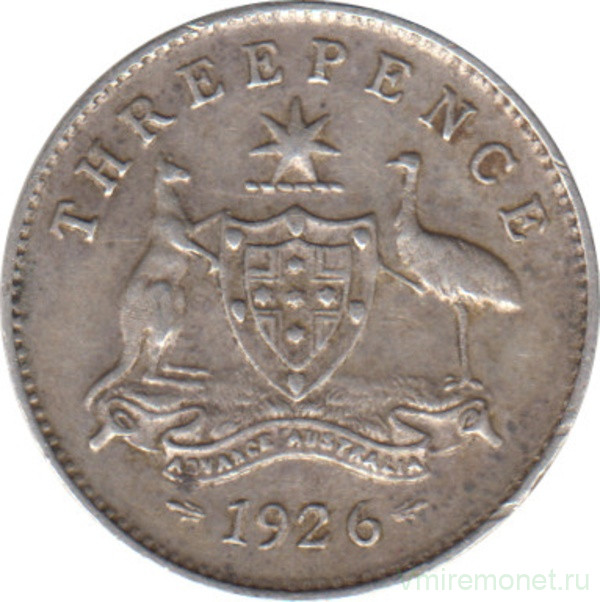 Монета. Австралия. 3 пенса 1926 год. Без отметки монетного двора.