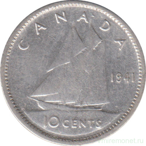 Монета. Канада. 10 центов 1941 год.