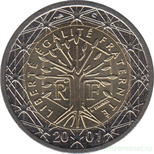 Монета. Франция. 2 евро 2001 год.