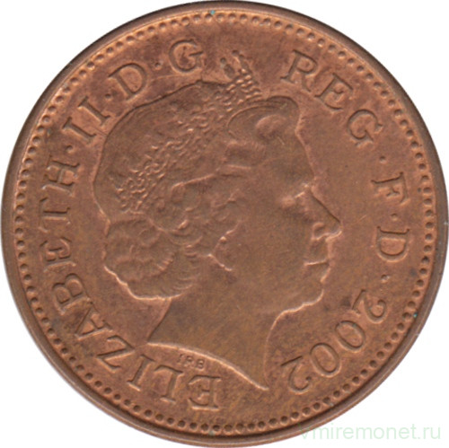 Монета. Великобритания. 1 пенни 2002 год.