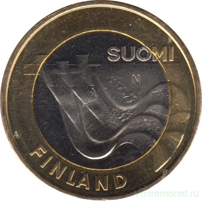 Монета. Финляндия. 5 евро 2013 год. Исторические регионы Финляндии. Строения. Карелия.