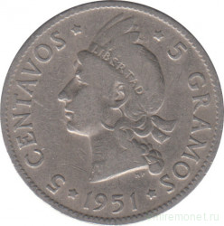 Монета. Доминиканская республика. 5 сентаво 1951 год.