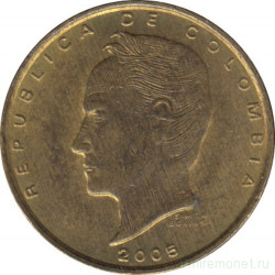 Монета. Колумбия. 20 песо 2005 год.