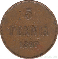 Монета. Русская Финляндия. 5 пенни 1897 год.
