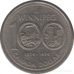 Монета. Канада. 1 доллар 1974 год. 100 лет городу Виннипег.