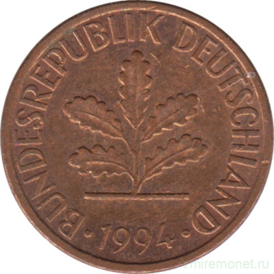 Монета. ФРГ. 1 пфенниг 1994 год. Монетный двор - Карлсруэ (G).