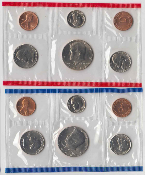 Монета. США. Годовой набор 1986 год. Монетные дворы P и D.