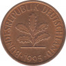  Монета. ФРГ. 2 пфеннига 1995 год. Монетный двор - Гамбург (J). ав.